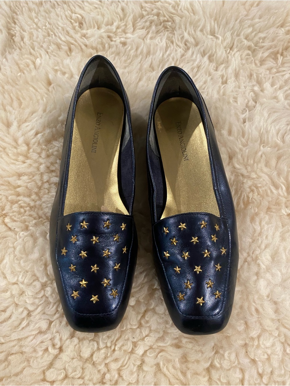 Enzo Angiolini Navy Leather Star-Stud Loafers